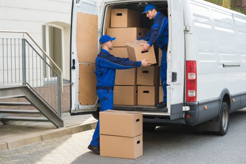 Boxes, desks, and office equipment prepared for office removals in Osidge